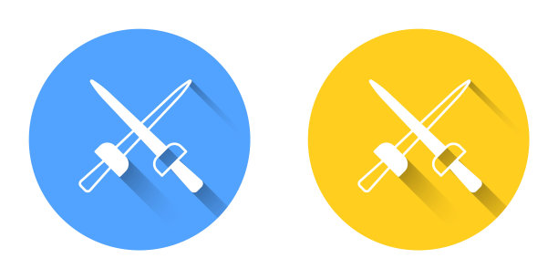 白色围栏图标孤立与长阴影背景。运动设备。圆按钮。向量图片下载