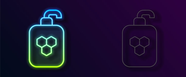 发光的霓虹灯线化妆品管与蜂蜜图标孤立的黑色背景。天然护肤。向量图片下载