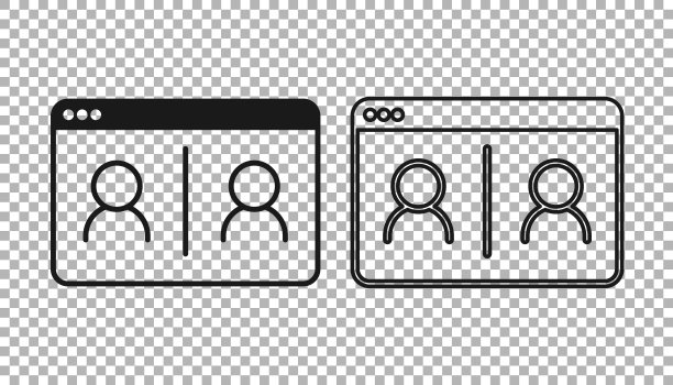 黑色视频聊天会议图标隔离在透明的背景。在线会议在家办公。远程项目管理。向量图片下载
