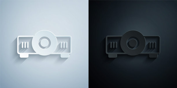 剪纸演示，电影，电影，媒体投影仪图标隔离在灰色和黑色的背景。纸艺风格。向量图片下载