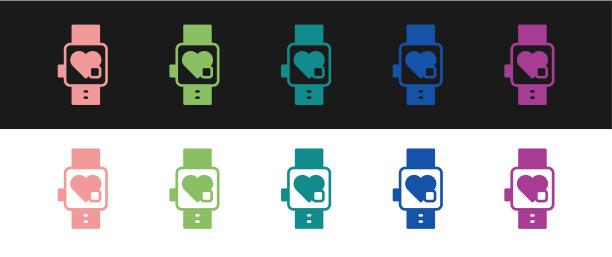 设置智能手表显示心率图标孤立的黑白背景。健身App概念。向量图片下载