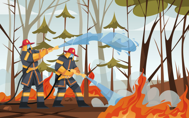 自然火灾灾害，燃烧森林矢量图像图片下载