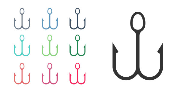 黑色钓鱼钩图标孤立的白色背景。渔具。设置图标彩色。向量图片下载
