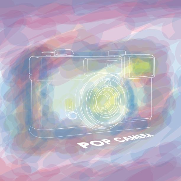 线条艺术的无反相机设计与水画背景摄影日模板图片下载