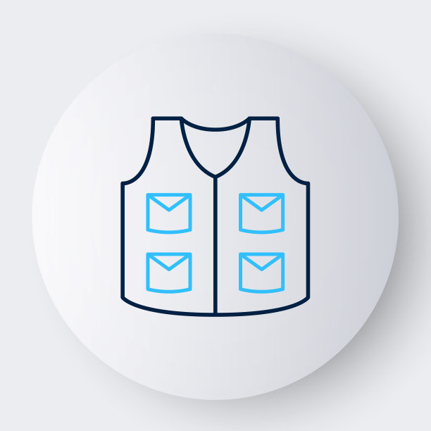 钓鱼线夹克图标孤立的白色背景。钓鱼背心。色彩缤纷的轮廓概念。向量图片下载