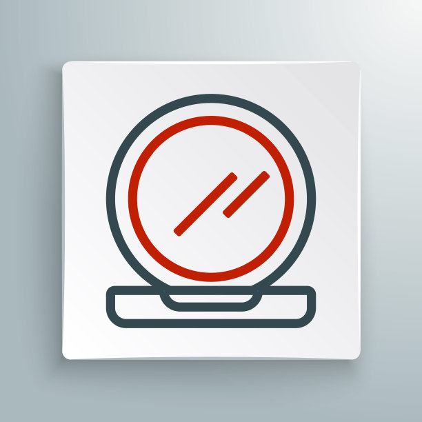 线化妆粉与镜像图标隔离在白色背景。色彩缤纷的轮廓概念。向量图片下载