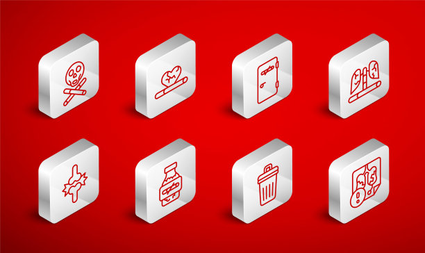 设定线疾病肺部，心脏病与吸烟，无区，垃圾桶，骨骼和头骨，尼古丁口香糖水泡包和关节疼痛，膝盖疼痛图标。向量图片下载