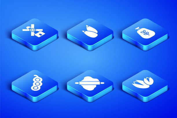 将开心果，风车，擀面杖放在面团上，绿豌豆，种子和面粉袋。向量图片下载