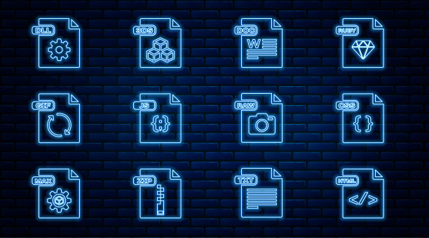 设置行HTML文件文档，CSS, DOC, JS, GIF, DLL, RAW和3DS图标。向量图片下载