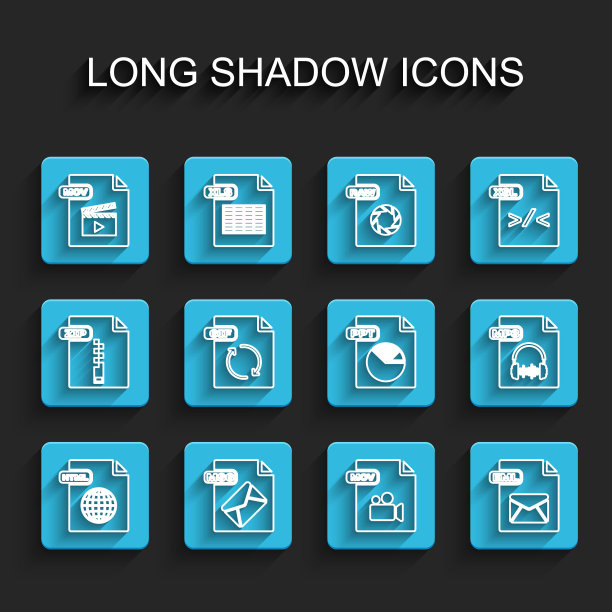 设置行HTML文件文档，MSG, MOV, EML, GIF, MP3和PPT图标。向量图片下载