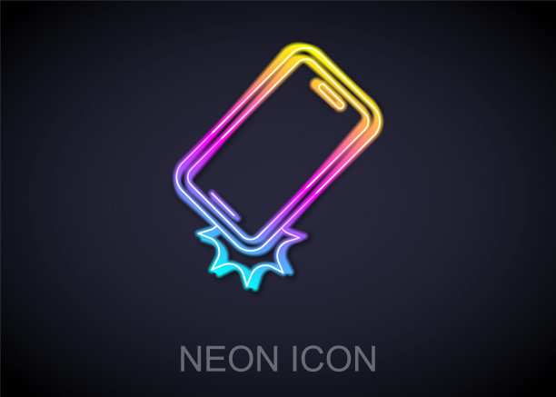 发光的霓虹线防震手机图标隔离在黑色背景。向量图片下载