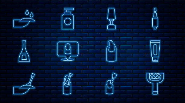 集线指甲锉，管护手霜，铣刀修指甲，修指甲，瓶指甲油，破碎和图标。向量图片下载