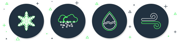 设置线云与雪，水滴，雪花和风图标。向量图片下载