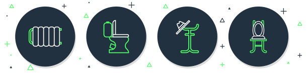 设置线马桶，衣架，暖气片和椅子图标。向量图片下载