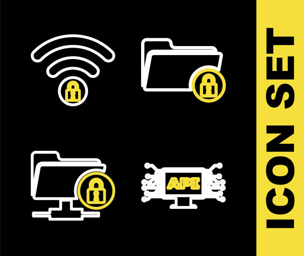 设置线文件夹和锁定，计算机api接口，FTP文件夹和Wifi锁定图标。向量图片下载