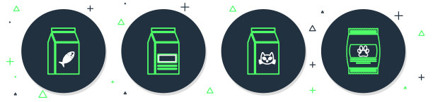 设置线袋的食物，为猫，和宠物图标。向量图片下载