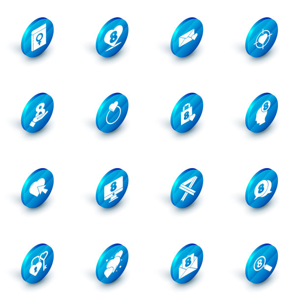 设置心脏与8三月，信封，在目标的中心瞄准，在手，光标点击，结婚戒指，人头和购物袋心脏图标。向量图片下载