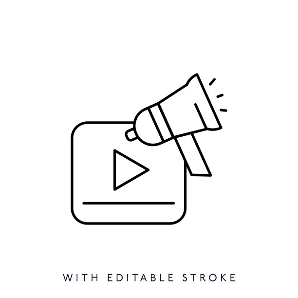 媒体播放器线路图标。可编辑的中风图片下载