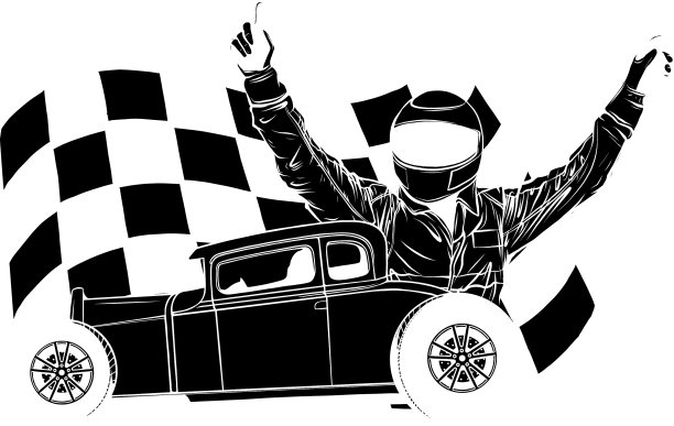 黑色轮廓的赛车与比赛旗帜图片下载