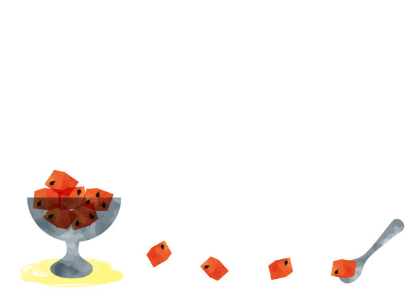 西瓜和勺子切成方形框架图片下载