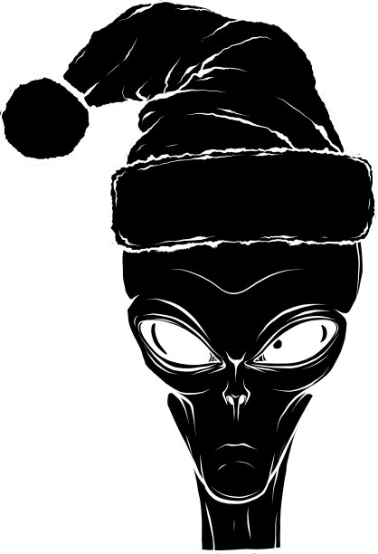 戴着圣诞老人帽子的外星人的黑色剪影图片下载