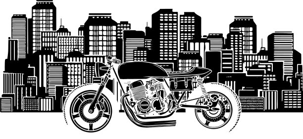 黑色摩托车的剪影在城市里图片下载