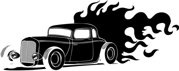 燃烧着火焰的黑色跑车剪影图片下载