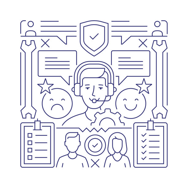 客户关系对象和元素。线条图标插图集合。图标设置或标题模板。图片下载