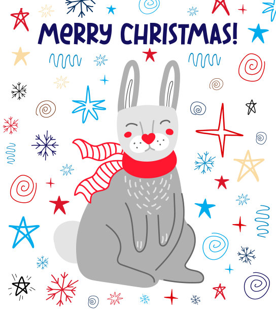有兔子的圣诞贺卡。图片下载
