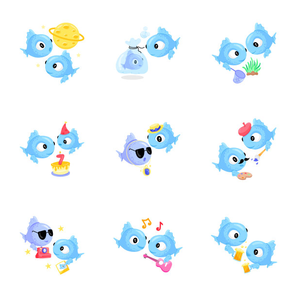 双鱼座扁平贴纸收藏图片下载