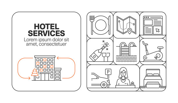 酒店服务横幅线图标集设计图片下载