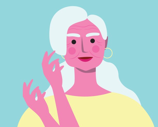 自然美丽的老年妇女与白发孤立，平面矢量股票插图图片下载