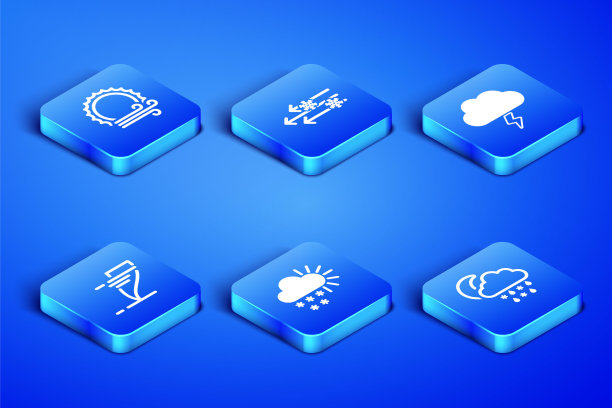 设置云与雪，雨，月亮，风和太阳，多云，龙卷风和风暴图标。向量图片下载