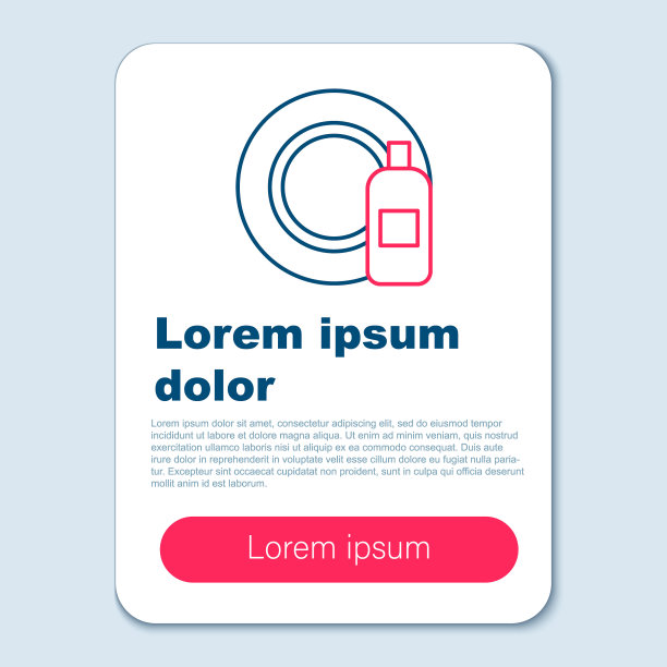 线洗洁精瓶和盘子图标隔离在灰色背景。洗碗用的液体洗涤剂。色彩缤纷的轮廓概念。向量图片下载