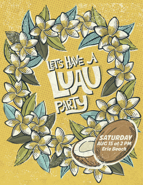 复古风格的夏威夷宴会邀请模板图片下载