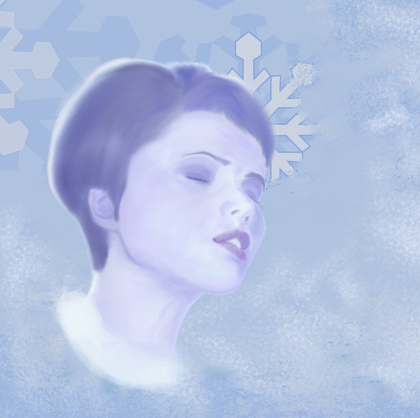 一个闭着眼睛的女孩的肖像在雪的背景上图片下载