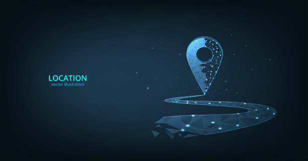 由多边形组成的浅蓝色GPS引脚。图片下载