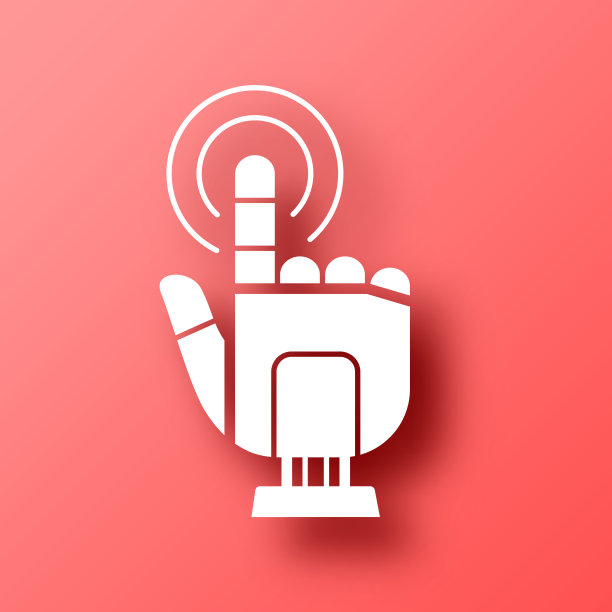 机器人的手触摸点击。图标在红色背景与阴影图片下载