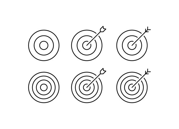 目标。平，黑，目标，命中靶心，到达目标，成功。矢量图标。图片下载