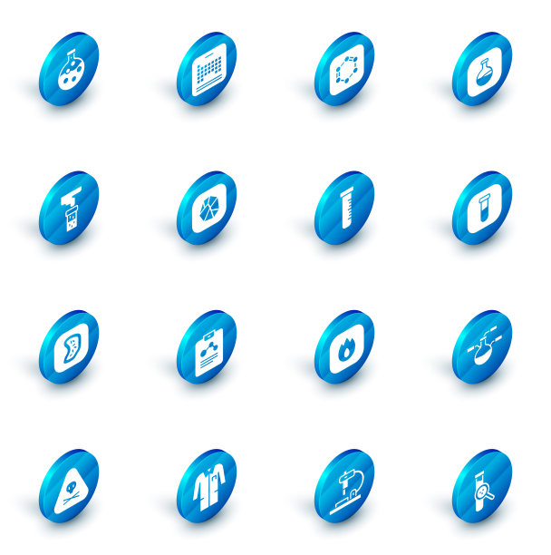 设置元素周期表，苯环公式，试管和烧瓶，细菌，盐石，和图标。向量图片下载