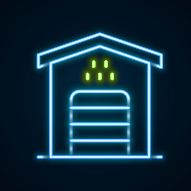 发光的霓虹灯线车库出租车图标孤立的黑色背景。色彩缤纷的轮廓概念。向量图片下载