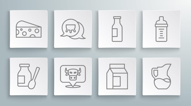 有奶瓶酸奶、奶头酸奶、牛头酸奶、纸包装酸奶、奶罐酸奶、奶瓶酸奶、婴儿酸奶和奶酪酸奶。向量图片下载