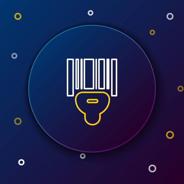 白线和黄线扫描器扫描条形码图标隔离在蓝色背景上。条形码标签贴纸。带条的交货标识。色彩缤纷的轮廓概念。矢量图图片下载