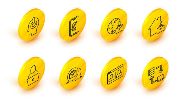 在线工作，视频聊天会议，自由职业者，静音麦克风移动和图标。向量图片下载