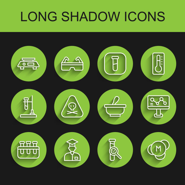 设置试管和烧瓶，实验室助理，电子秤，分子，三角形警告有毒，化学配方和研钵杵图标。向量图片下载