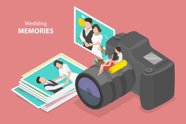 婚礼记忆的三维等距平面矢量概念插图图片下载