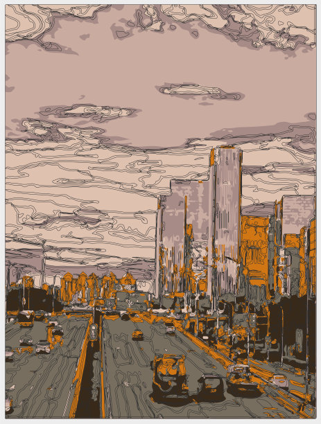 轮廓风格霓虹色彩的超宇宙卡通城市街景图片下载