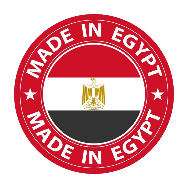 埃及制造的徽章向量。贴纸上有星星和国旗。标志孤立在白色背景上。图片下载