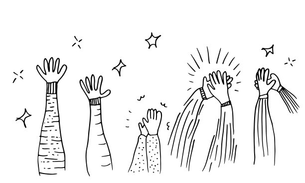 鼓掌手画在白色背景上。矢量插图。图片下载