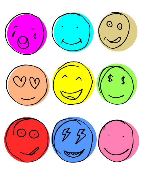手绘表情集，矢量在白色背景。图片下载